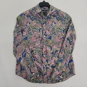 Lauren Ralph Lauren Pink Blue Paisley long sleeve cotton button down shirt Sz L